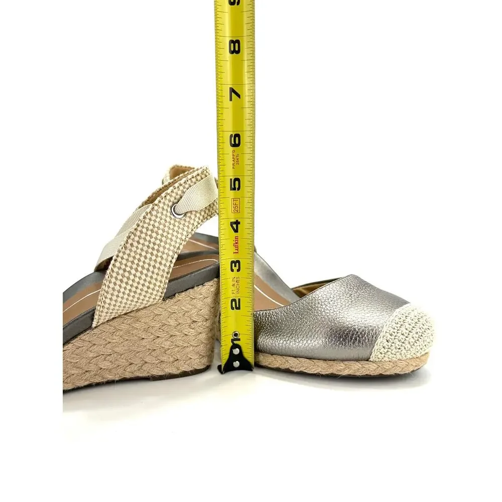 Vionic Maris Wedge Sandal Size 9/41 Gray/Pewter Leather Espadrille Closed Toe